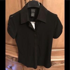 INC short sleeve black button down top w tags S